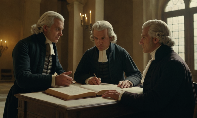 Figuras históricas como Kant y Newton contemplando textos filosóficos en medio de la arquitectura de la era de la Ilustración.