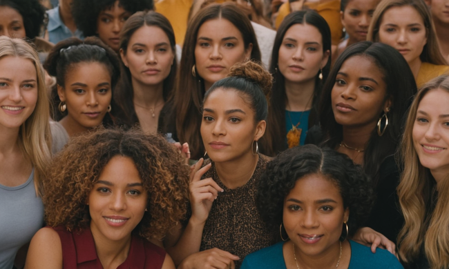Un grupo diverso de mujeres de diferentes orígenes culturales se reunió alrededor de una idea central rodeada de conceptos como interseccionalidad y justicia social.