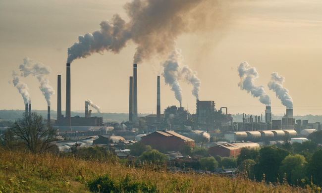 Un contraste dramático entre las fábricas industriales y la naturaleza contaminada junto con los habitantes de la ciudad interesados.