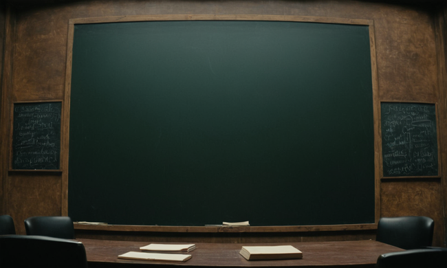 Un debate filosófico que se desarrolla en una pizarra, rodeando el concepto de dualidad cartesiana.