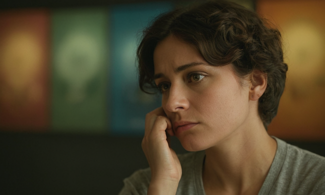 Una persona mirando interiormente sus pensamientos y emociones, con textos filosóficos en el fondo.