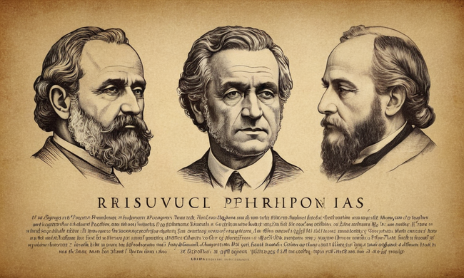 Los retratos filosóficos con citas y diagramas que ilustran sus pensamientos racionales.