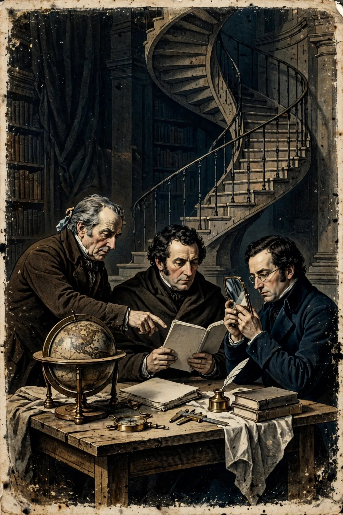 Alegoría dialéctica con tres pensadores y espejo