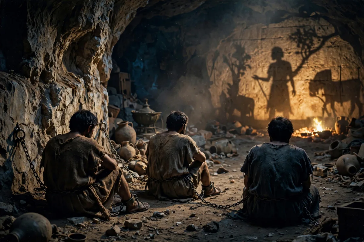 Alegoría de la caverna: prisioneros ante sombras