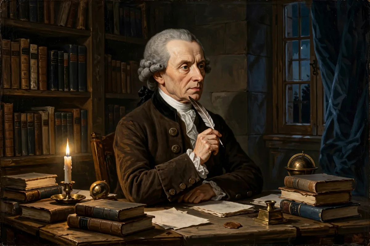 Retrato de Kant en su estudio escribiendo, ambiente intelectual del siglo XVIII