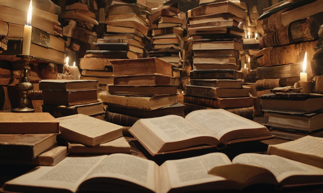 Una imagen que representa formas caóticas y formas fragmentadas entre las cubiertas del libro y los textos filosóficos.